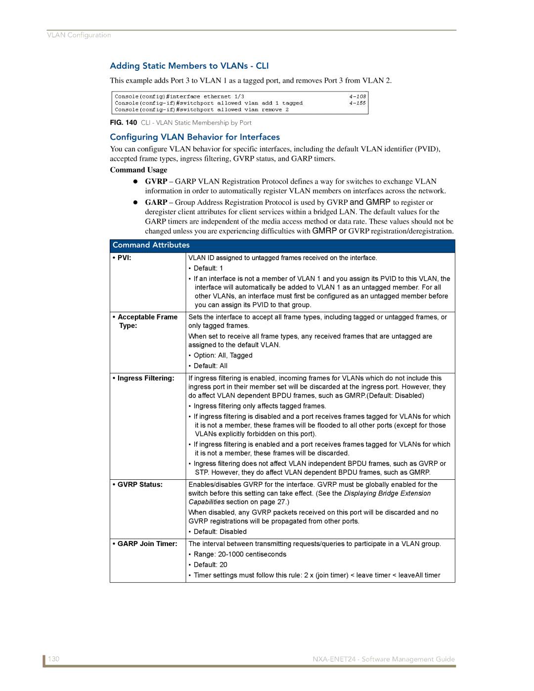 AMX NXA-ENET24 manual Configuring Vlan Behavior for Interfaces 