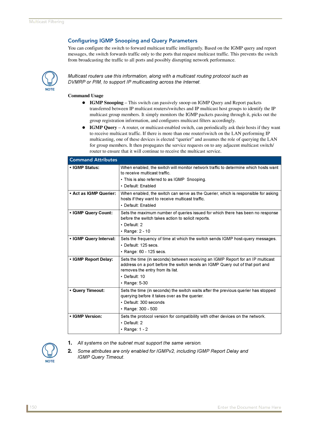 AMX NXA-ENET24 manual Configuring Igmp Snooping and Query Parameters 