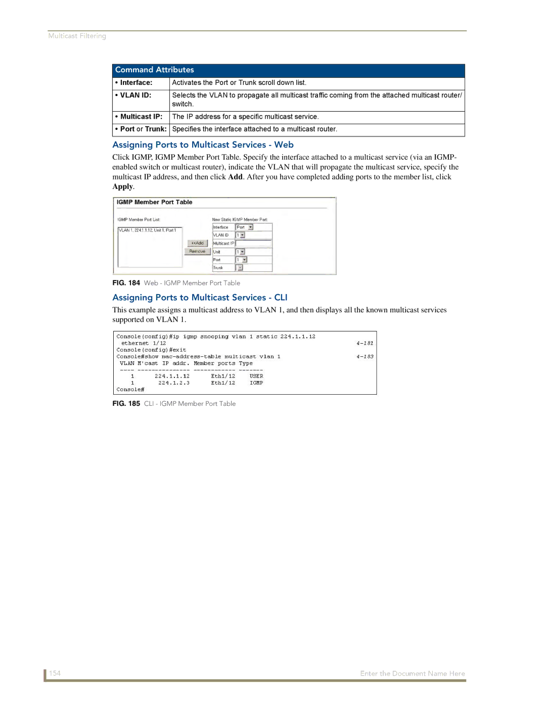 AMX NXA-ENET24 manual Assigning Ports to Multicast Services Web, Assigning Ports to Multicast Services CLI 