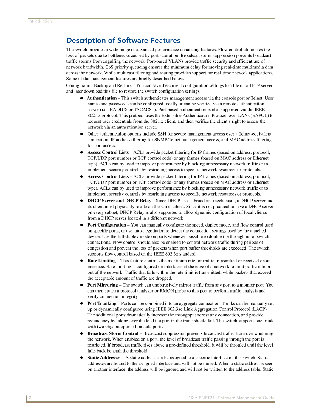 AMX NXA-ENET24 manual Description of Software Features 