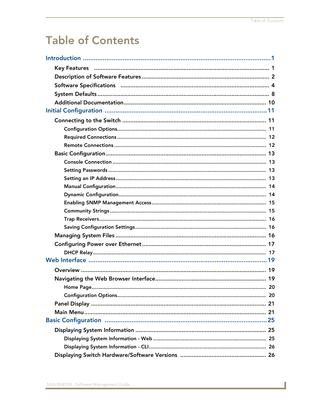 AMX NXA-ENET24 manual Table of Contents 