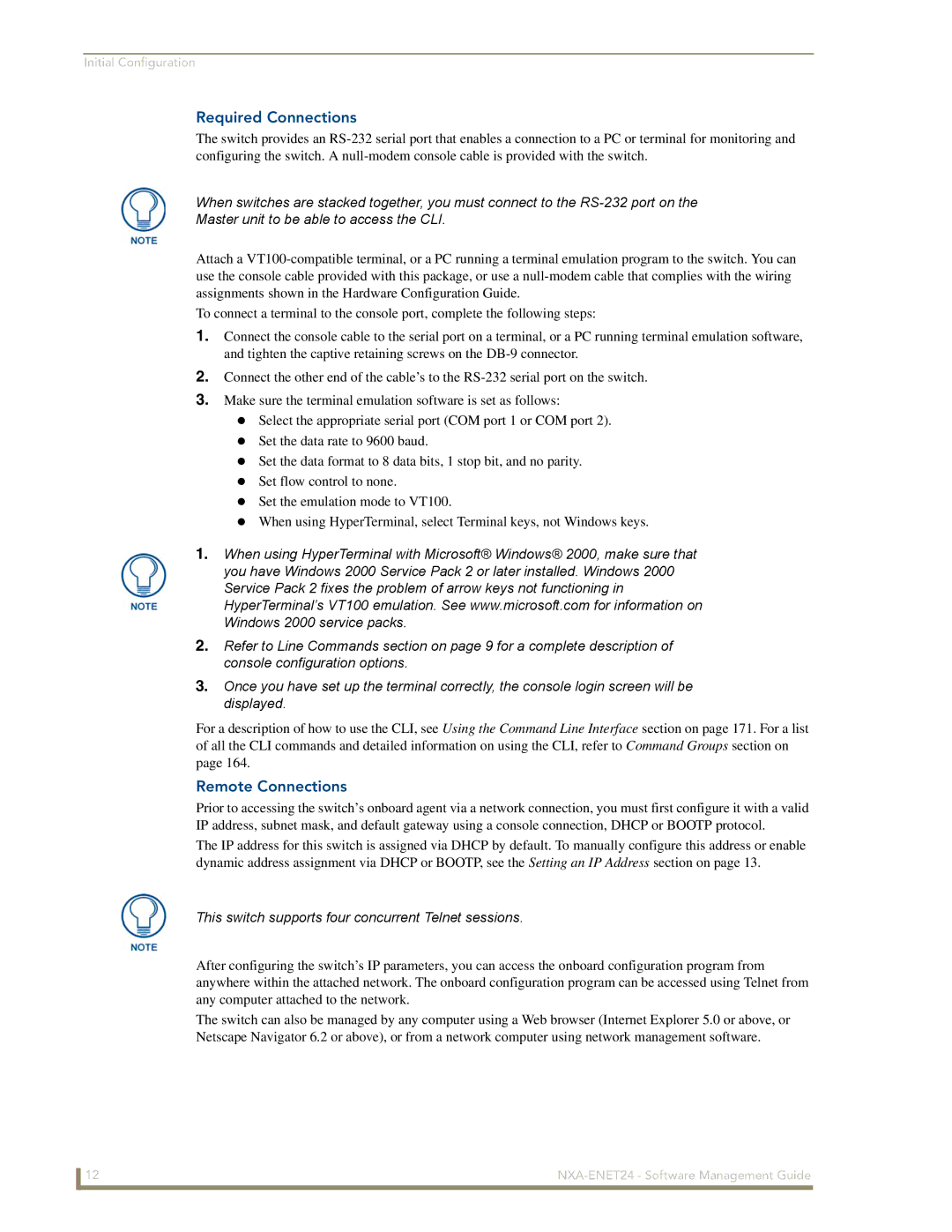 AMX NXA-ENET24 manual Required Connections, Remote Connections 