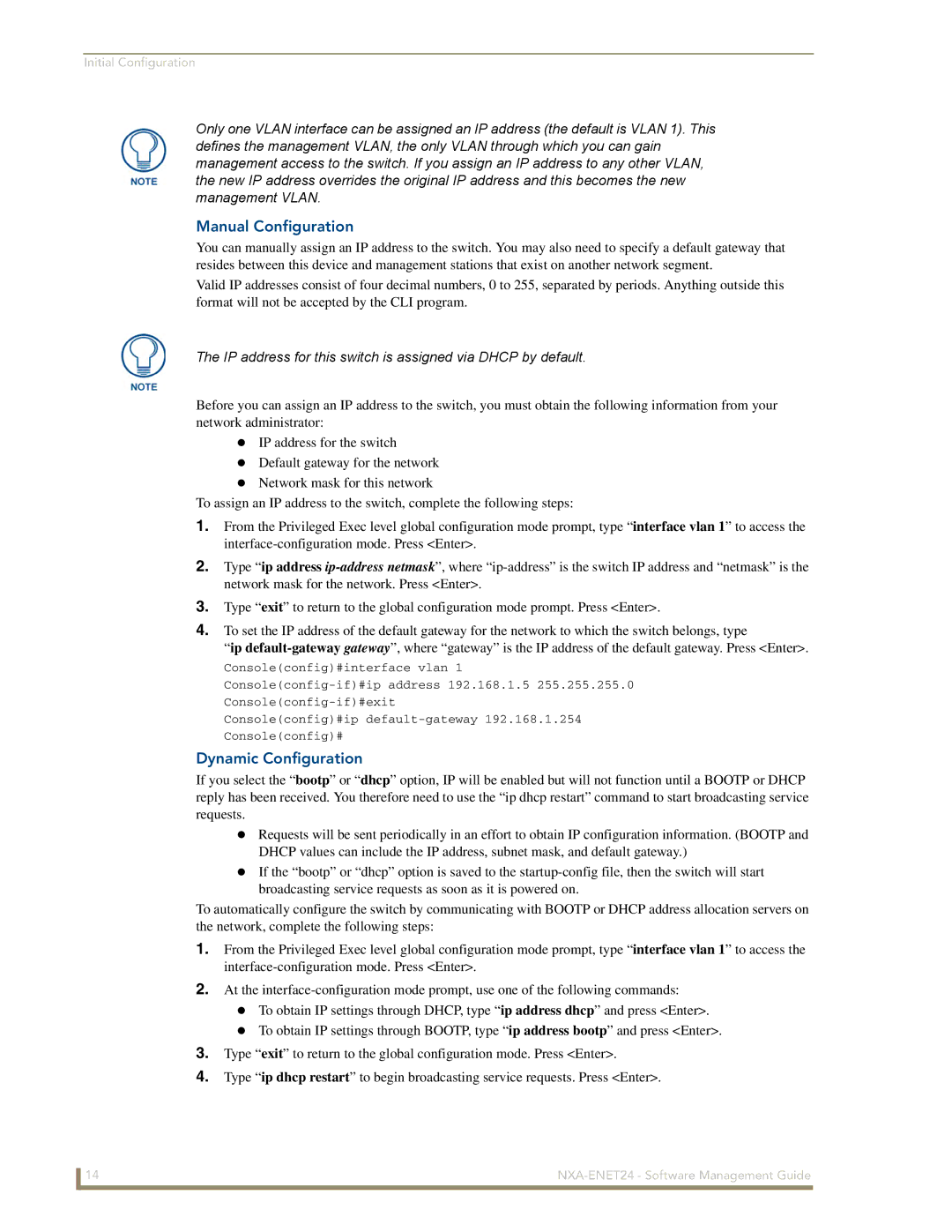 AMX NXA-ENET24 manual Manual Configuration, Dynamic Configuration 