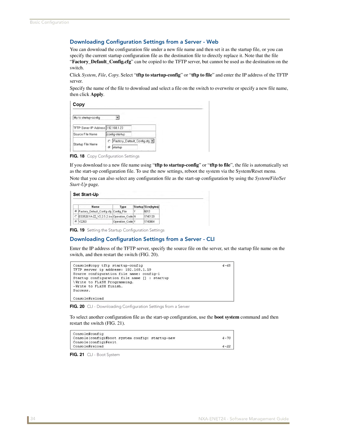 AMX NXA-ENET24 Downloading Configuration Settings from a Server Web, Downloading Configuration Settings from a Server CLI 