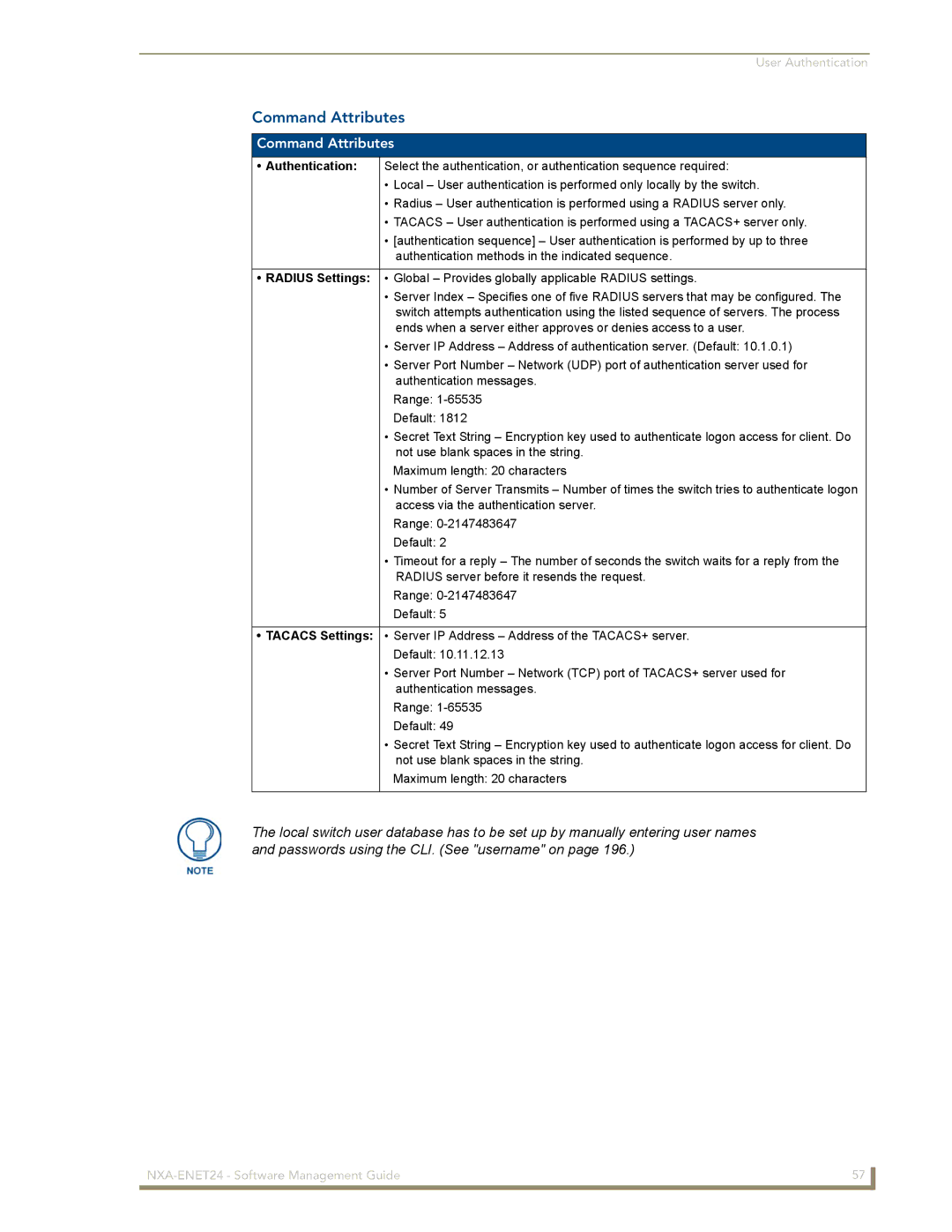 AMX NXA-ENET24 manual Command Attributes 