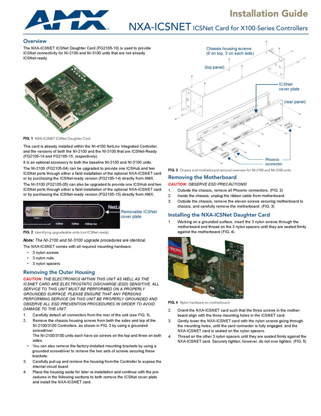 AMX NXA-ICSNET manual Overview, Removing the Outer Housing, Removing the Motherboard, Removable ICSNet Cover plate 