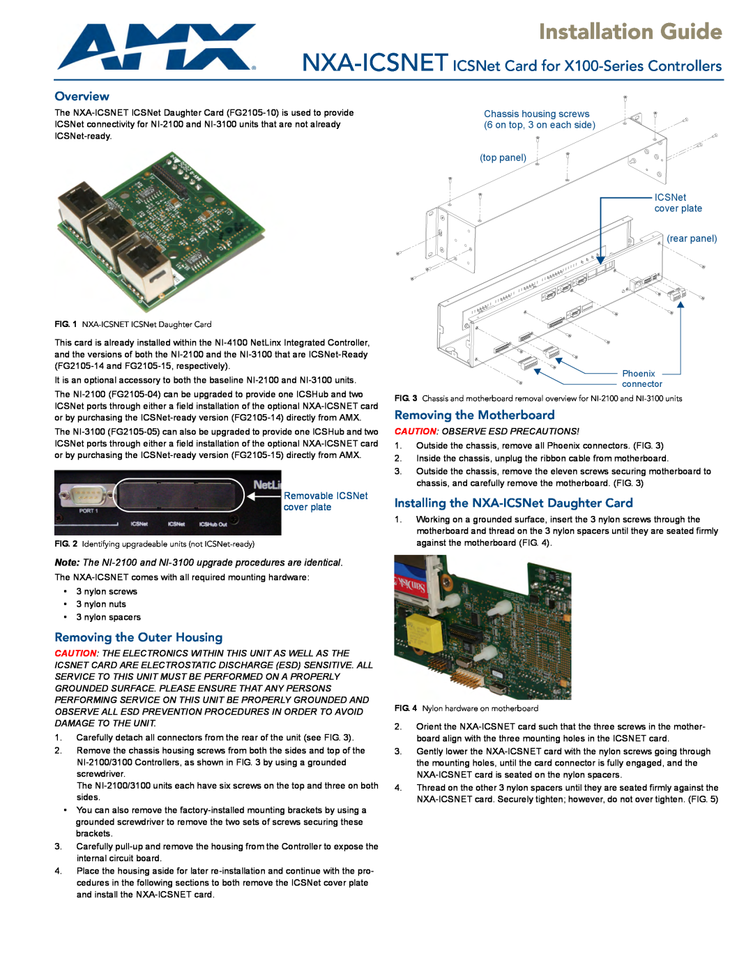 AMX NXA-ICSNET manual Overview, Removing the Outer Housing, Removing the Motherboard, ICSNet cover plate, rear panel 