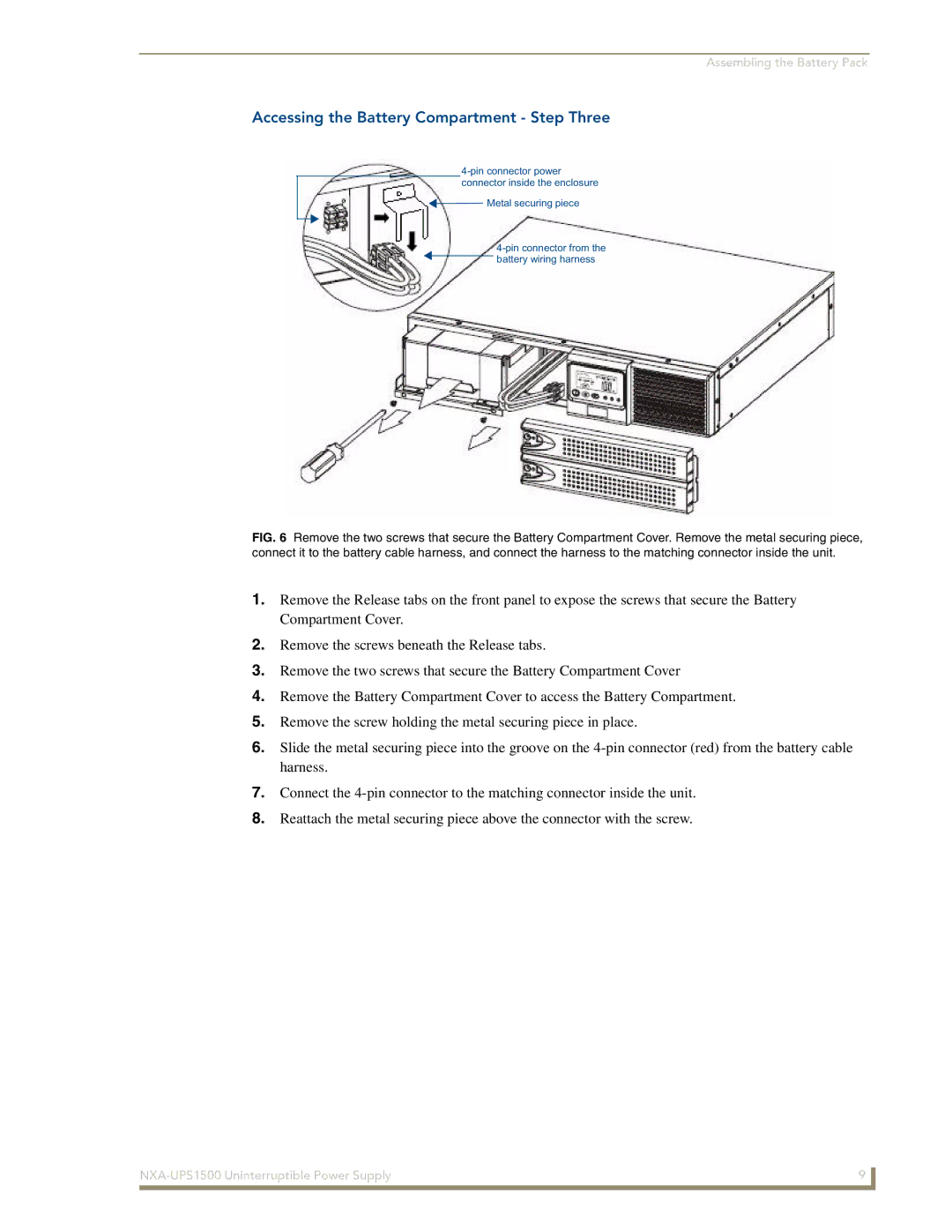 AMX NXA-UPS1500 manual Accessing the Battery Compartment Step Three 