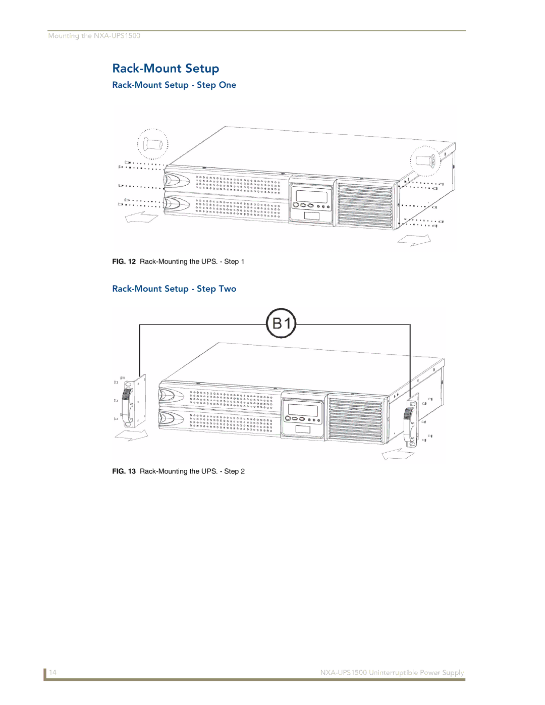 AMX NXA-UPS1500 manual Rack-Mount Setup Step One, Rack-Mount Setup Step Two 