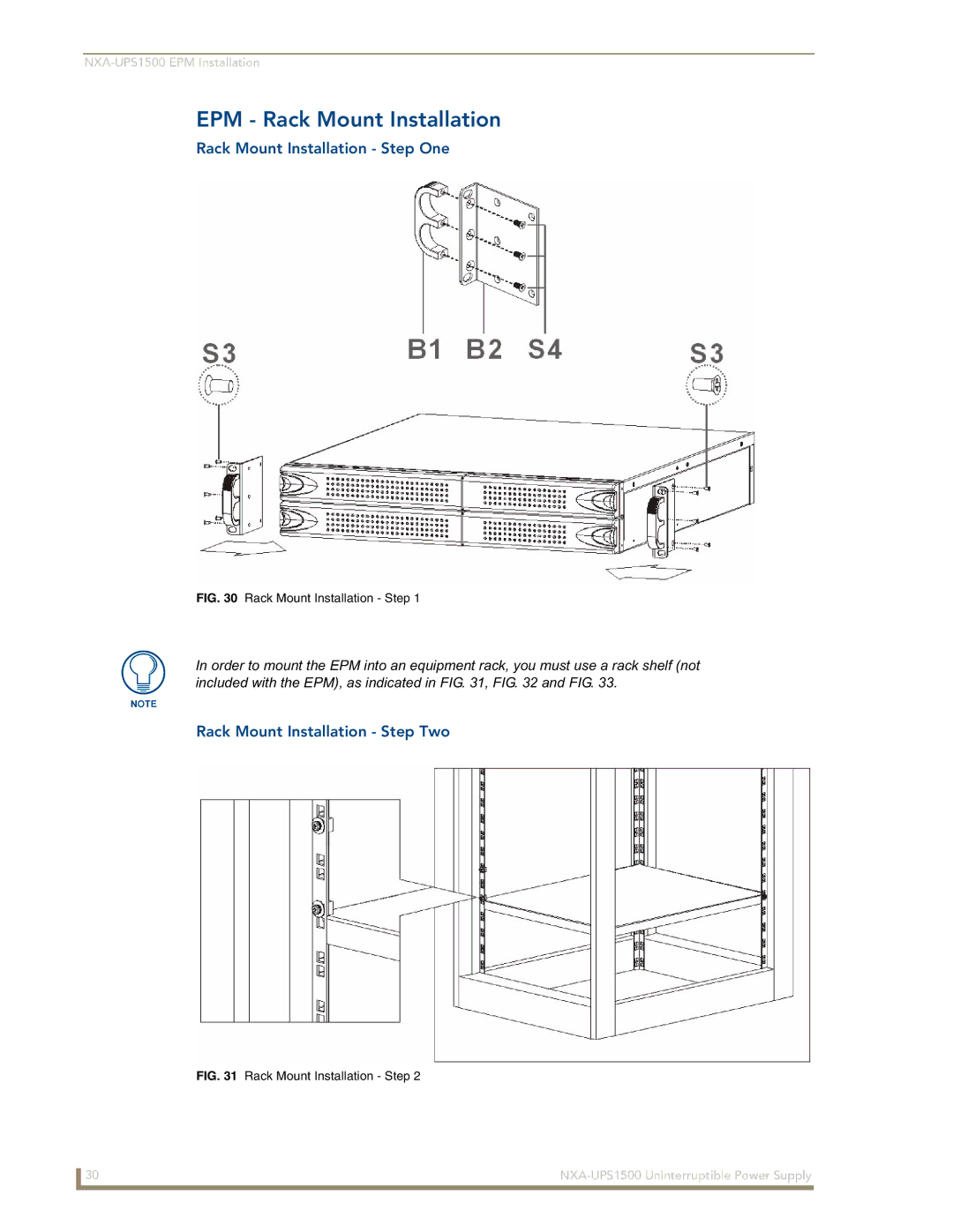 AMX NXA-UPS1500 manual EPM Rack Mount Installation, Rack Mount Installation Step One, Rack Mount Installation Step Two 