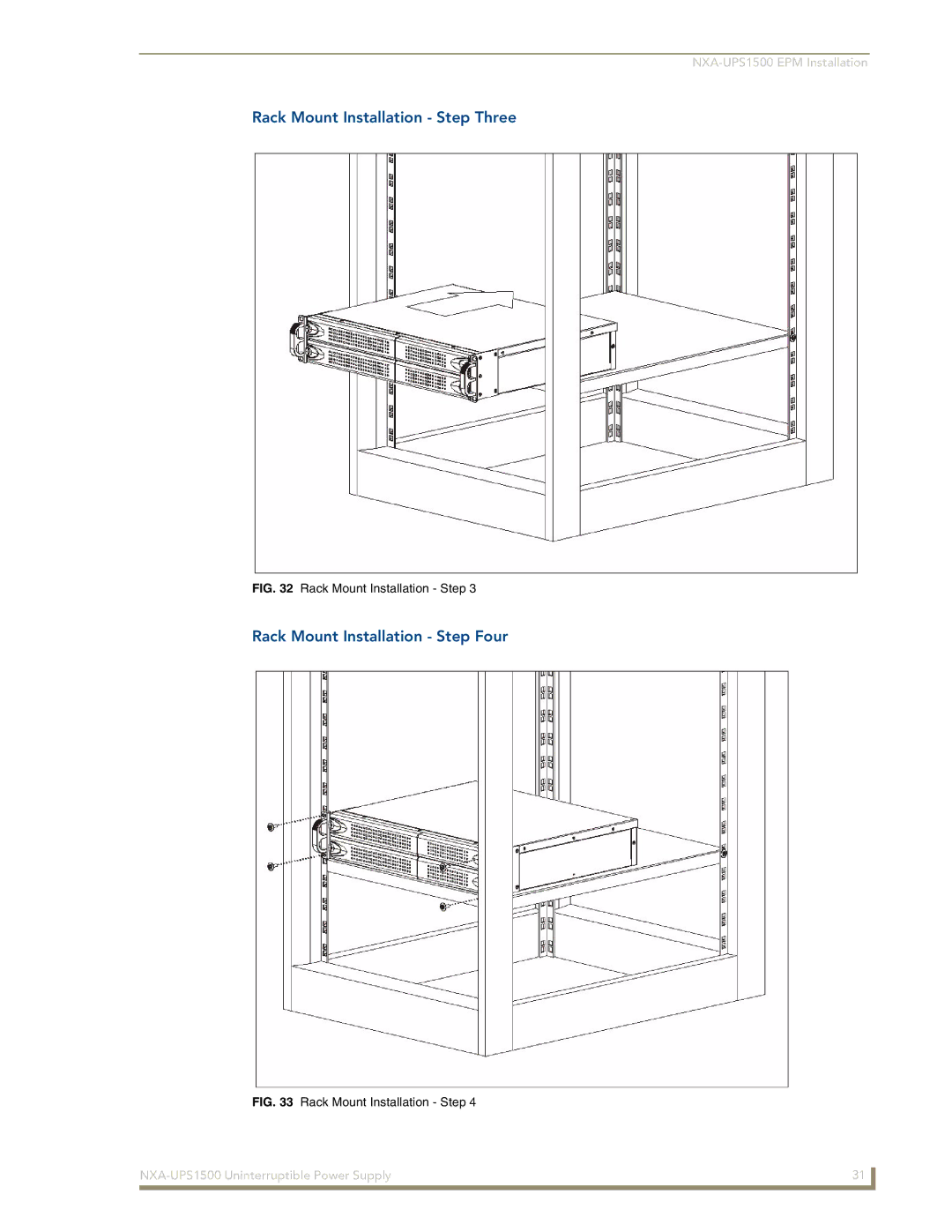 AMX NXA-UPS1500 manual Rack Mount Installation Step Three, Rack Mount Installation Step Four 