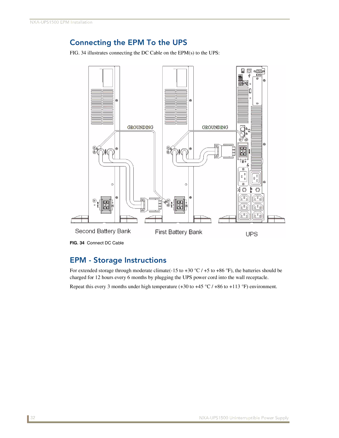 AMX NXA-UPS1500 manual Connecting the EPM To the UPS, EPM Storage Instructions 