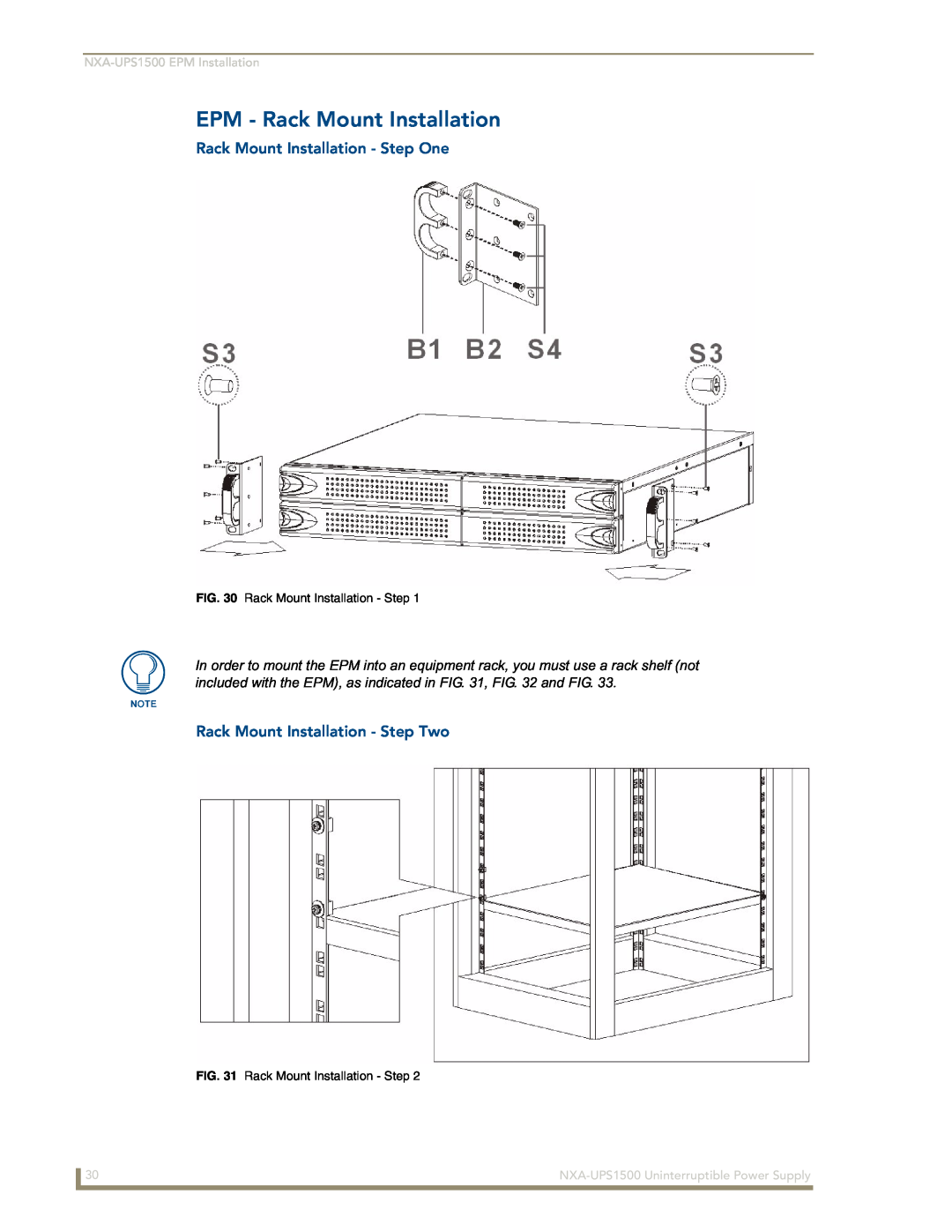AMX NXA-UPS1500 EPM - Rack Mount Installation, Rack Mount Installation - Step One, Rack Mount Installation - Step Two 