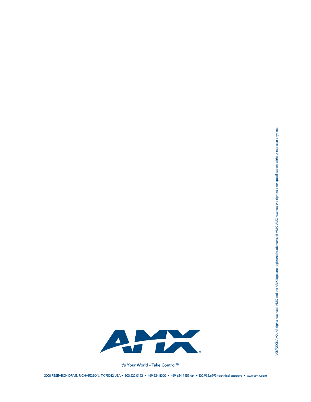 AMX NXA-UPS1500 manual It’s Your World - Take Control 