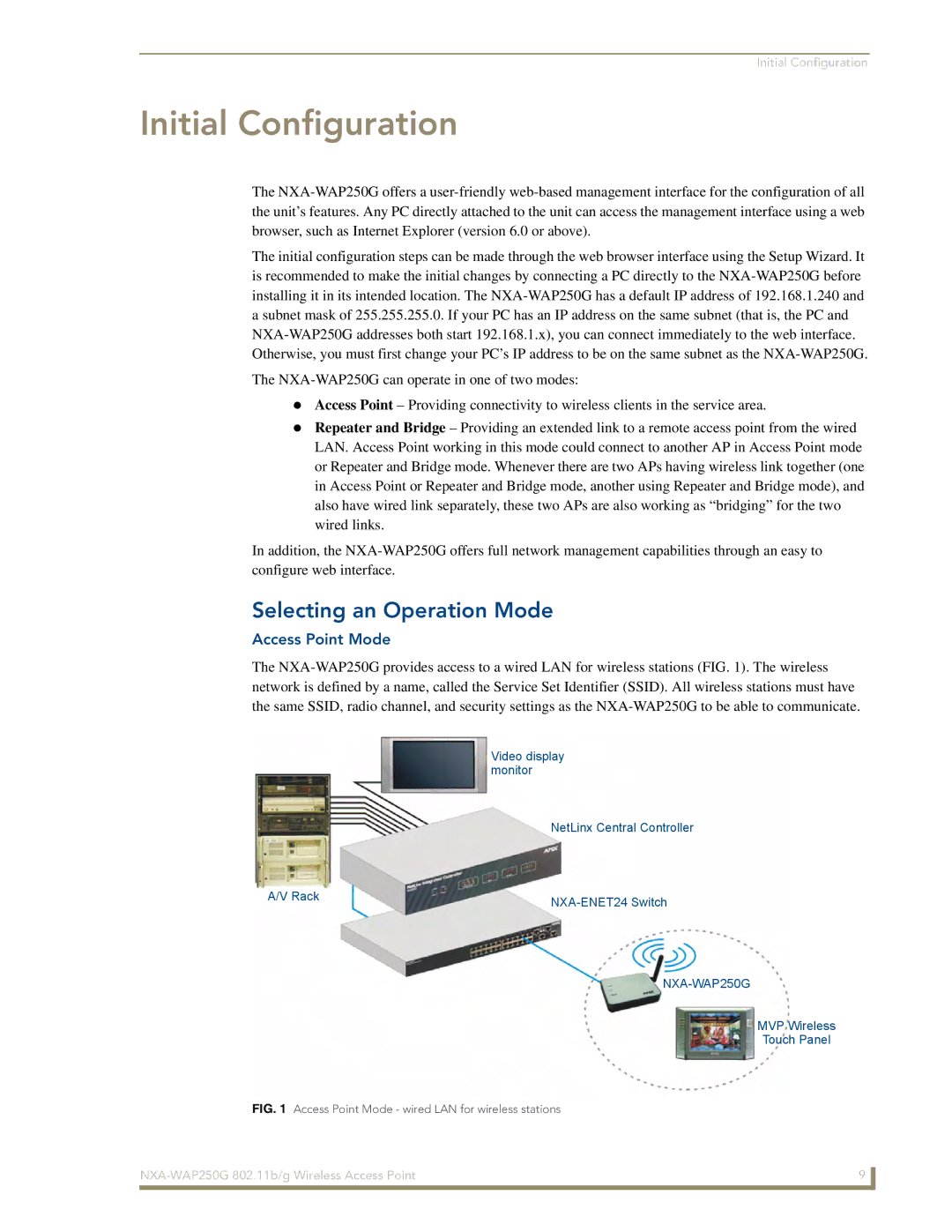 AMX NXA-WAP250G manual Selecting an Operation Mode, Access Point Mode 