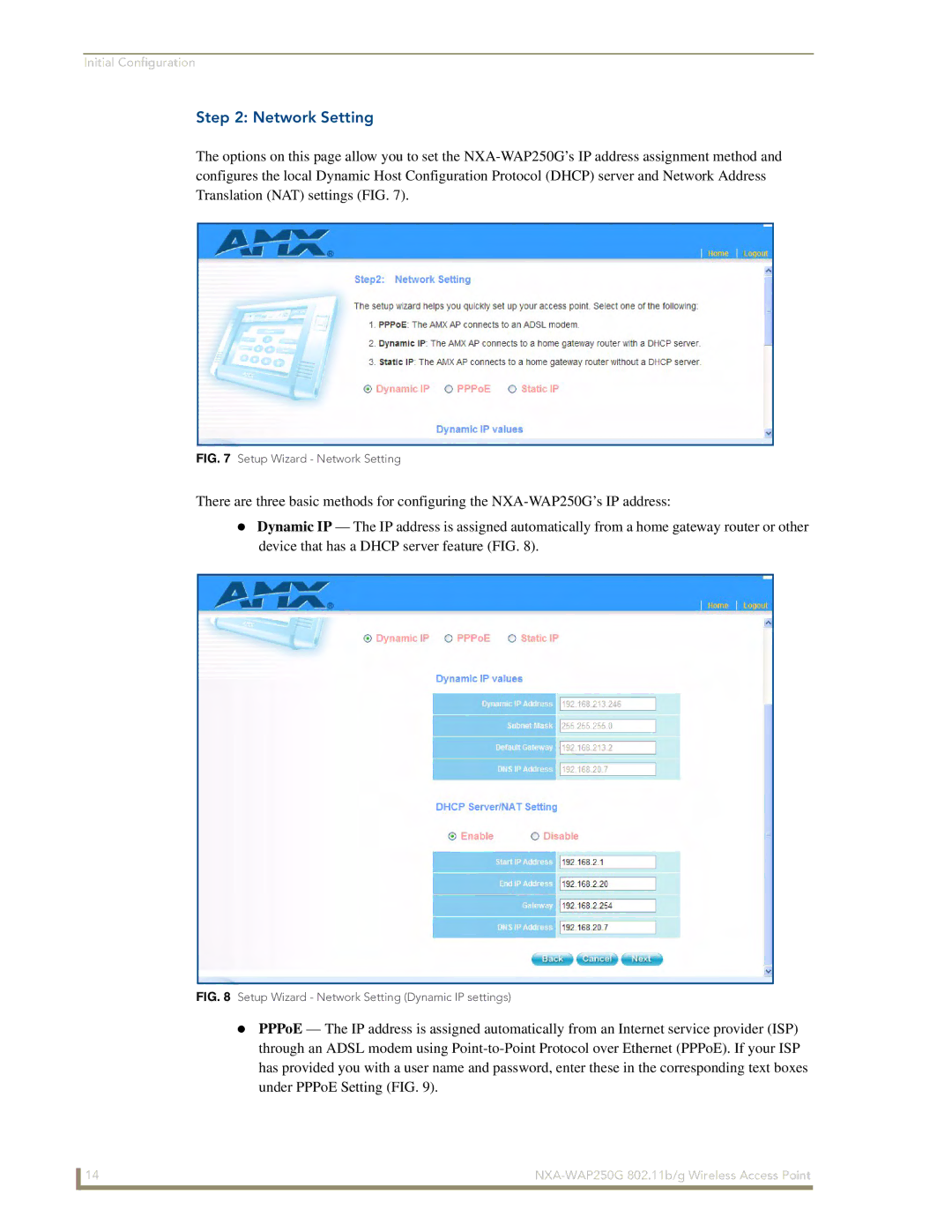 AMX NXA-WAP250G manual Setup Wizard Network Setting 