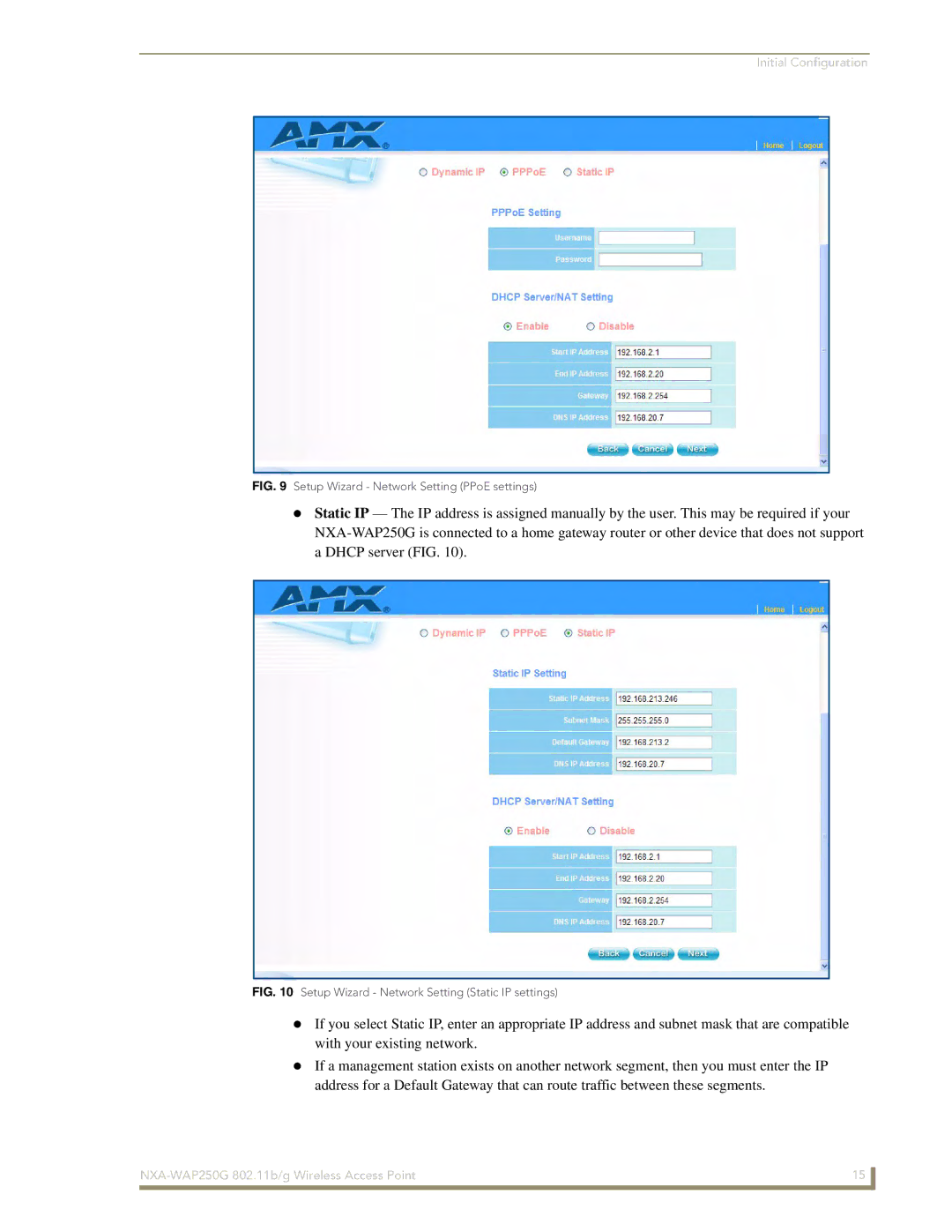 AMX NXA-WAP250G manual Setup Wizard Network Setting PPoE settings 