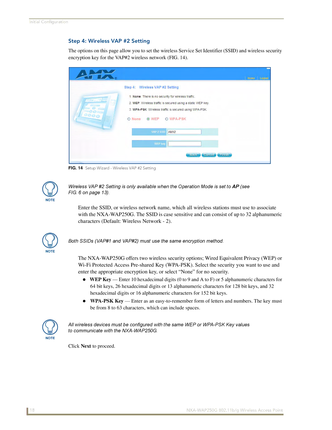 AMX NXA-WAP250G manual Setup Wizard Wireless VAP #2 Setting 