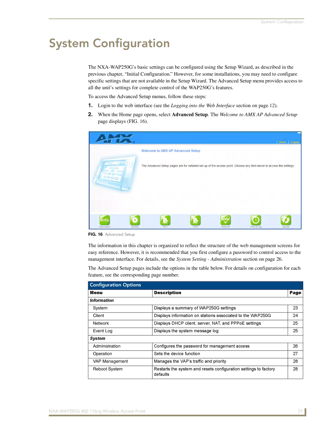 AMX NXA-WAP250G manual System Configuration 