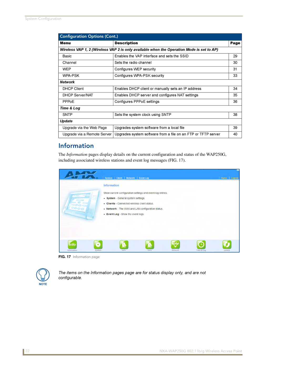 AMX NXA-WAP250G manual Information, Network 