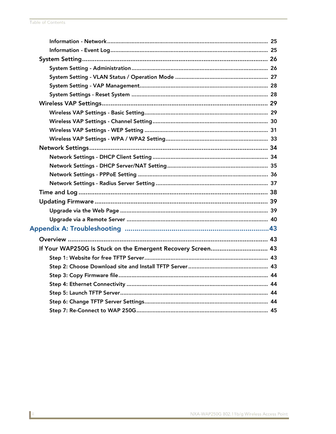 AMX NXA-WAP250G manual Appendix a Troubleshooting 