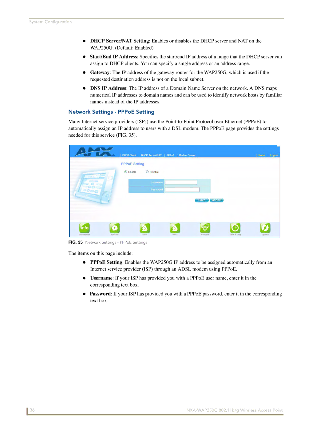 AMX NXA-WAP250G manual Network Settings PPPoE Settings 