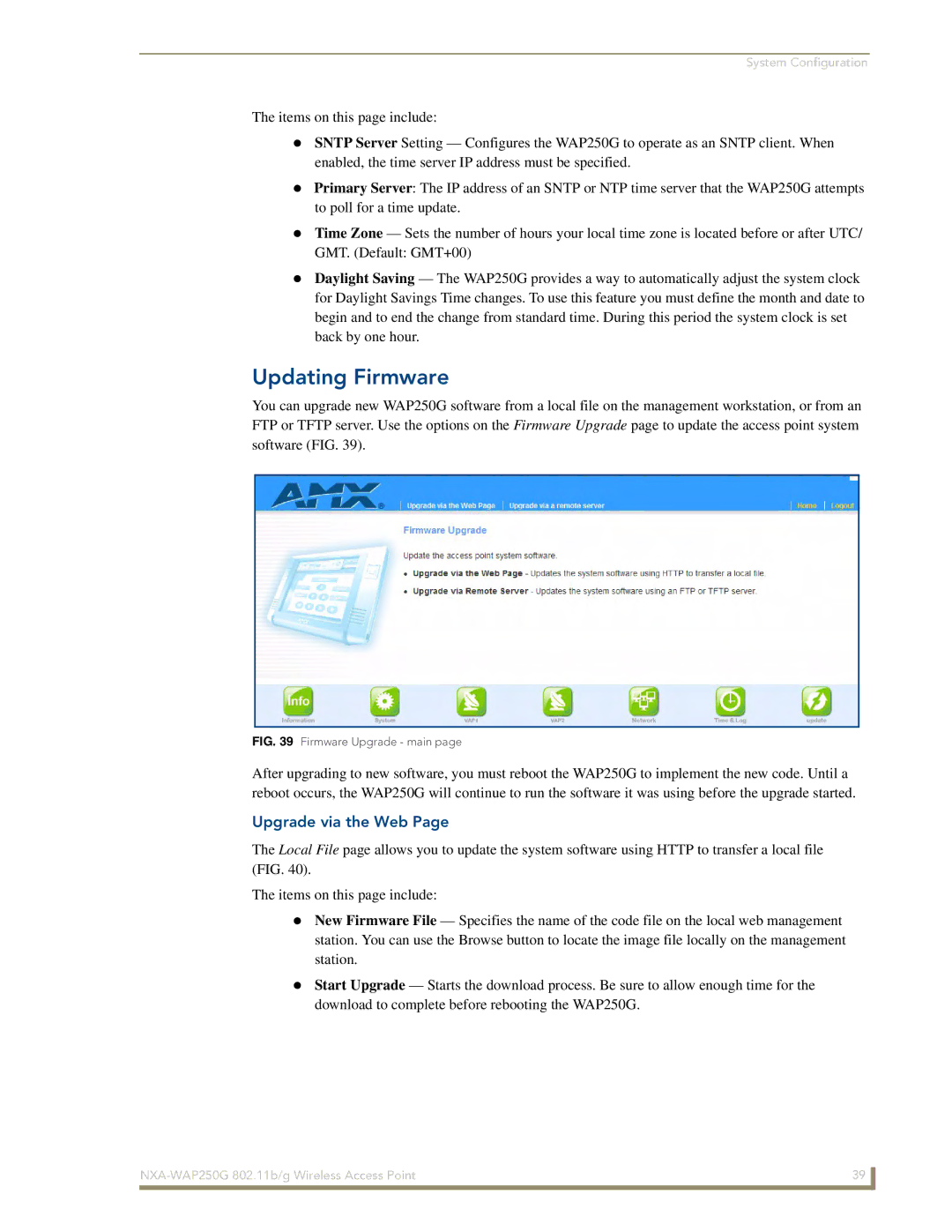 AMX NXA-WAP250G manual Updating Firmware, Upgrade via the Web 