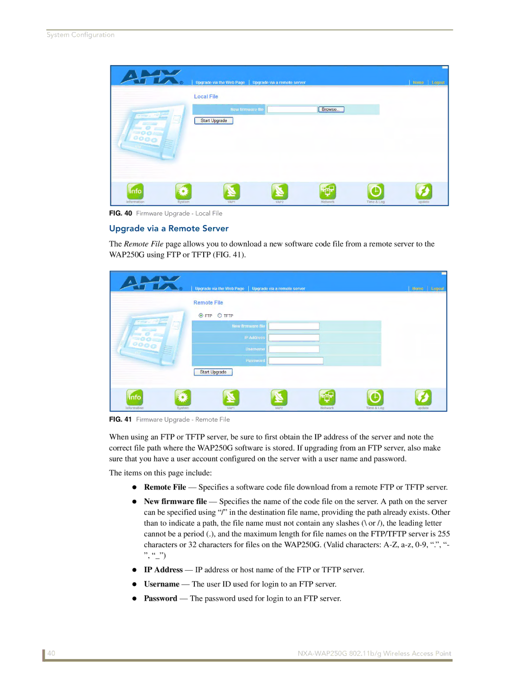 AMX NXA-WAP250G manual Upgrade via a Remote Server, Firmware Upgrade Local File 