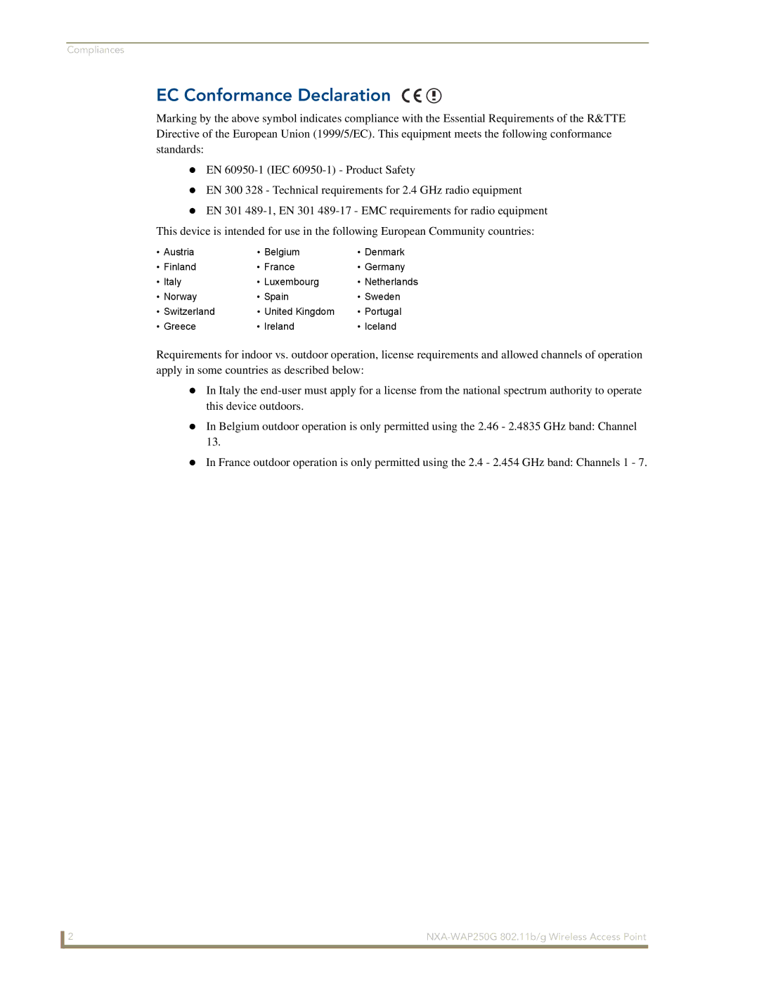 AMX NXA-WAP250G manual EC Conformance Declaration 