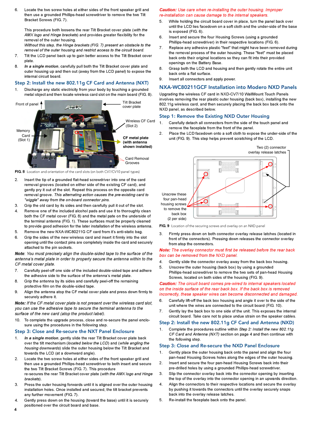 AMX specifications NXA-WC80211GCF Installation into Modero NXD Panels 