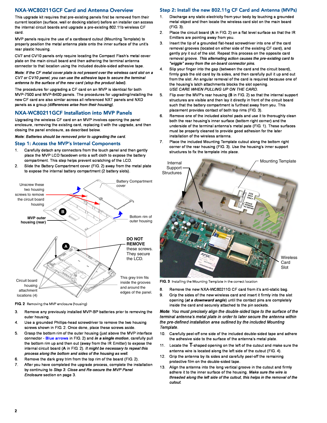 AMX NXA-WC80211GCF Card and Antenna Overview, NXA-WC80211GCF Installation into MVP Panels, Internal, Mounting Template 