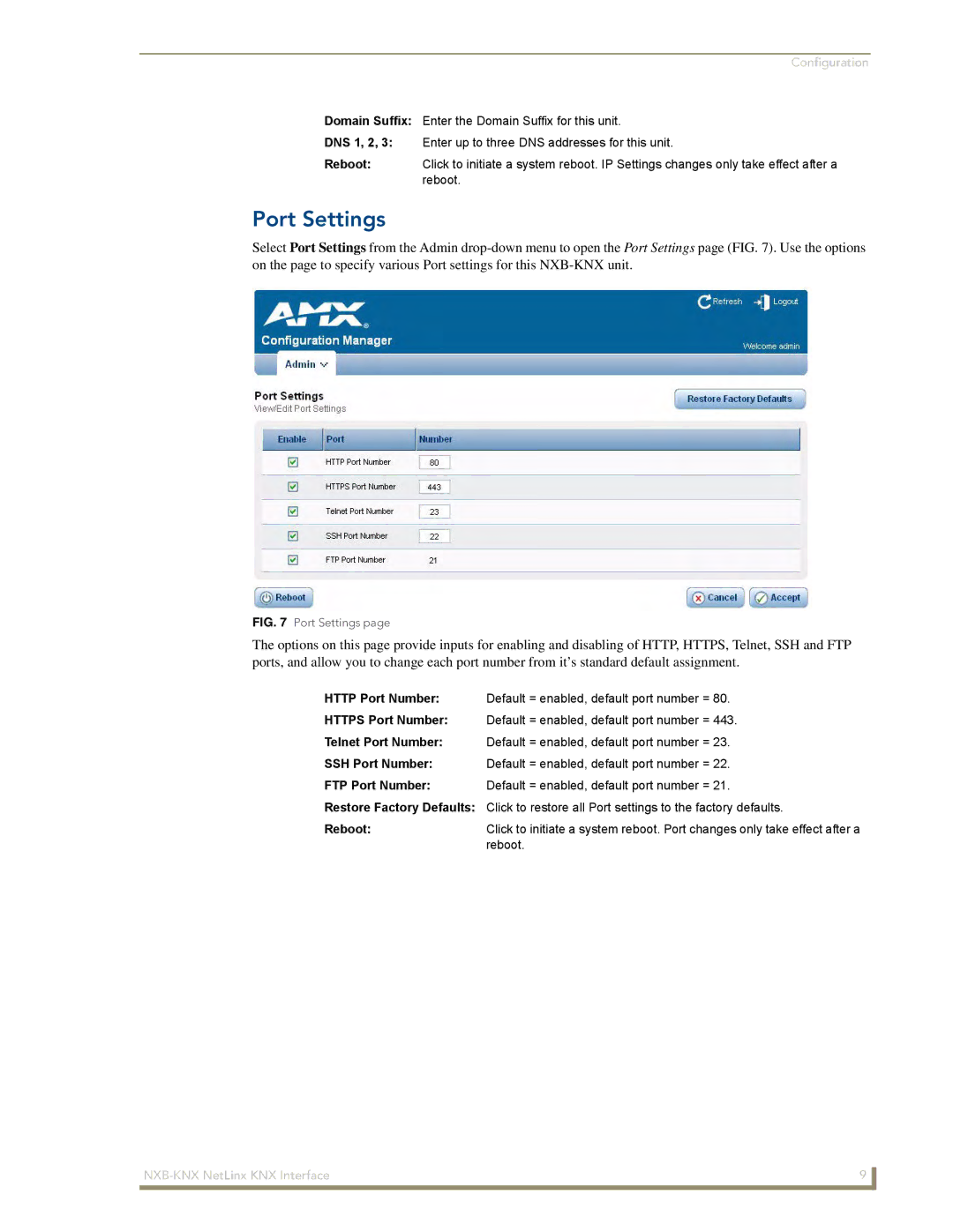 AMX NXB-KNX manual Port Settings 