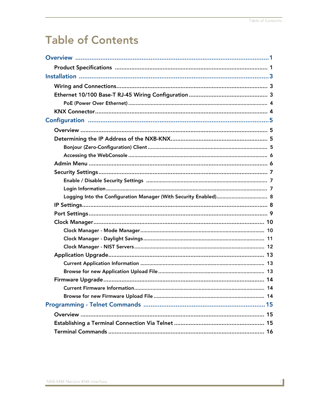 AMX NXB-KNX manual Table of Contents 