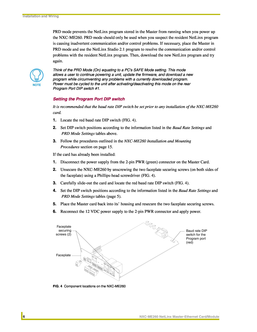 AMX NXC-ME260 instruction manual Setting the Program Port DIP switch 