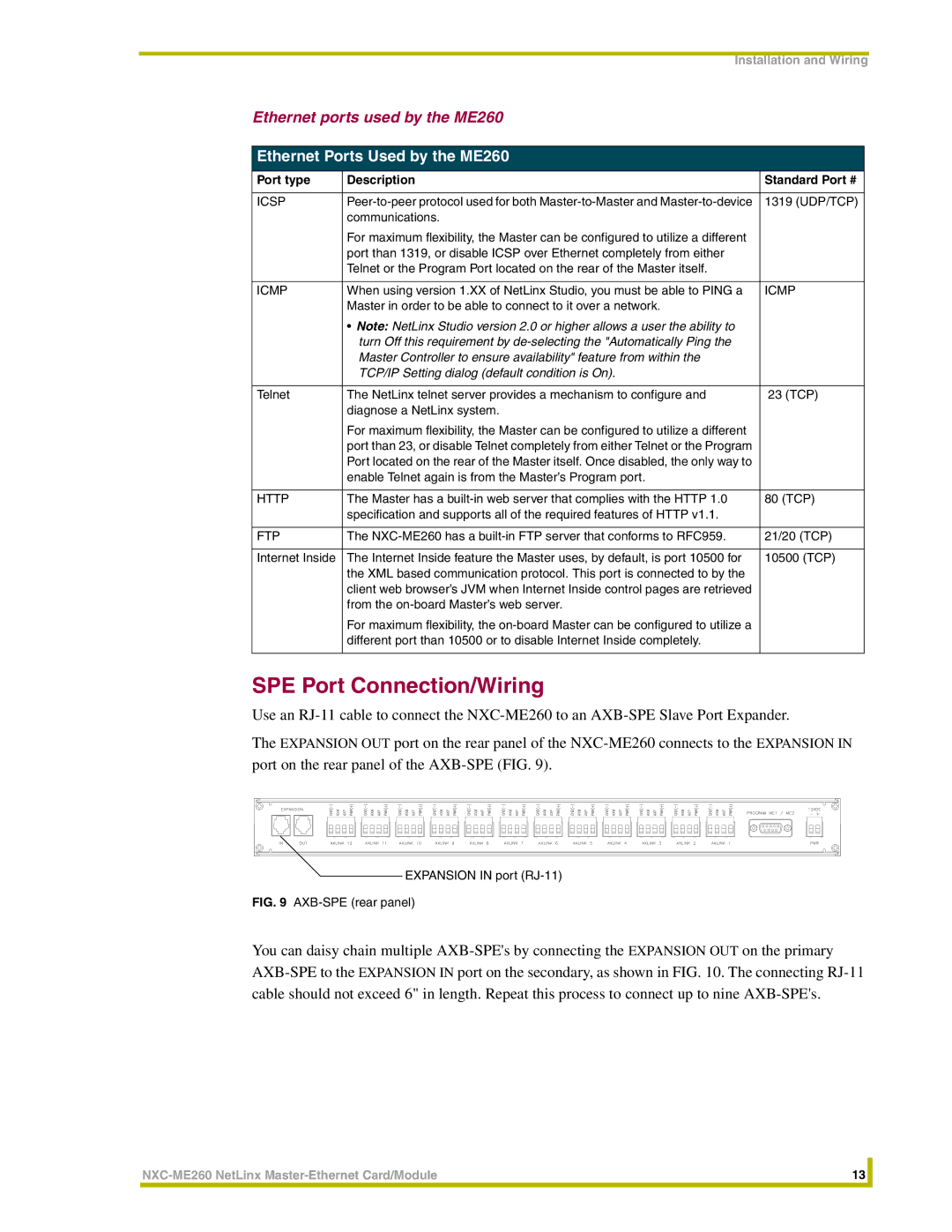 AMX NXC-ME260 SPE Port Connection/Wiring, Ethernet ports used by the ME260, Ethernet Ports Used by the ME260 
