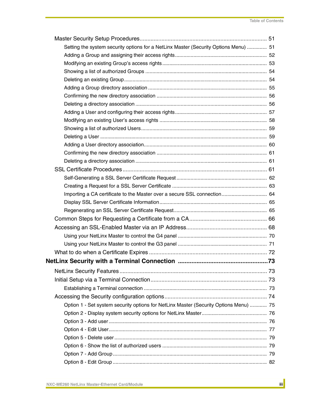 AMX NXC-ME260 instruction manual NetLinx Security with a Terminal Connection 