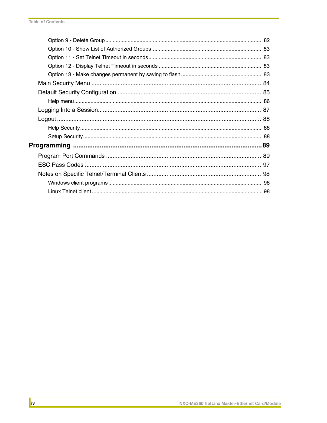 AMX NXC-ME260 instruction manual Programming 