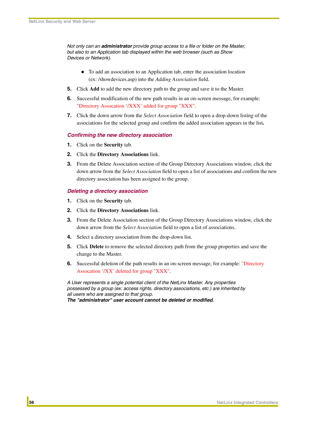 AMX NXC-ME260 instruction manual Confirming the new directory association, Click the Directory Associations link 