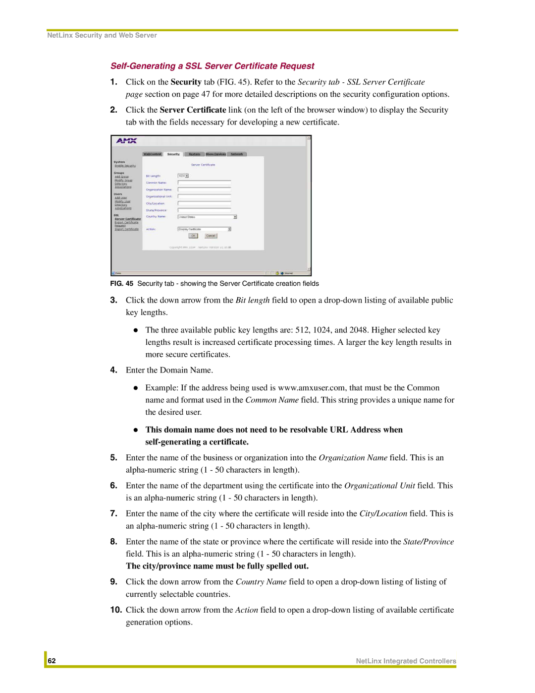 AMX NXC-ME260 Self-Generating a SSL Server Certificate Request, City/province name must be fully spelled out 