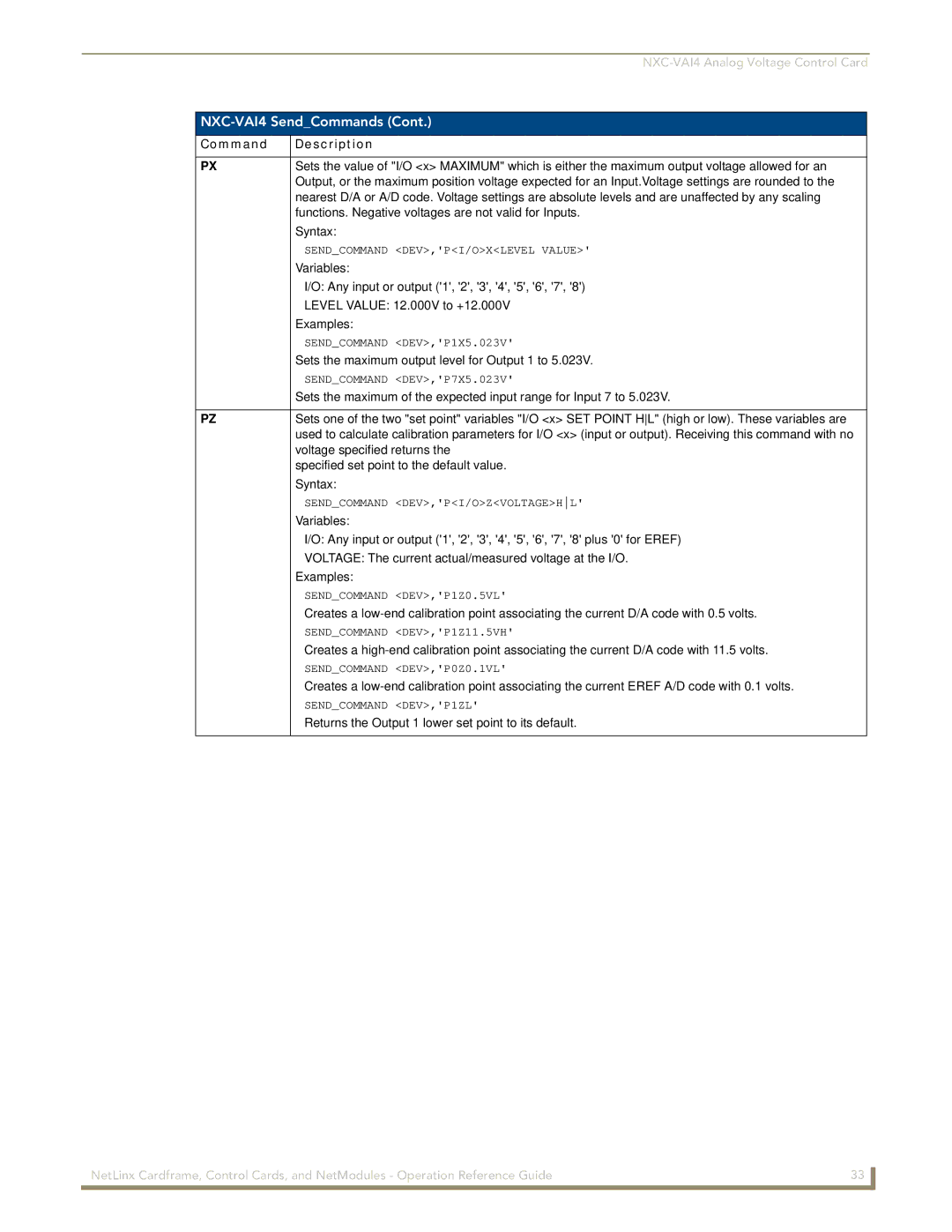 AMX nxc manual Functions. Negative voltages are not valid for Inputs 