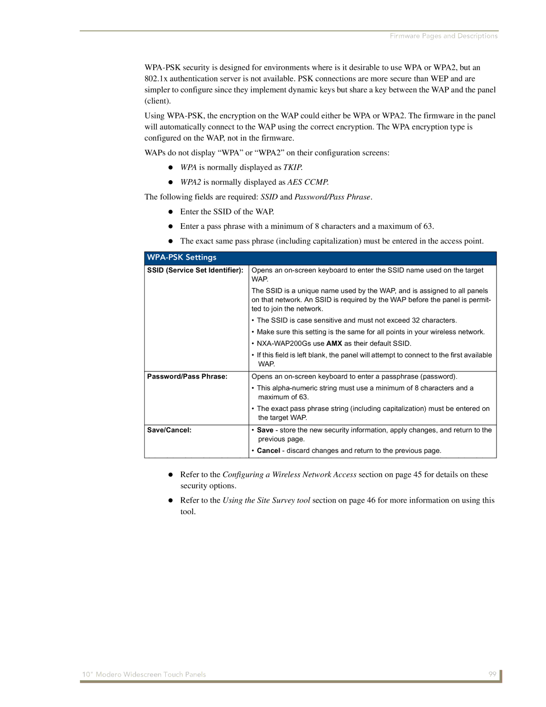 AMX NXD-1000Vi manual WPA-PSK Settings, Password/Pass Phrase 