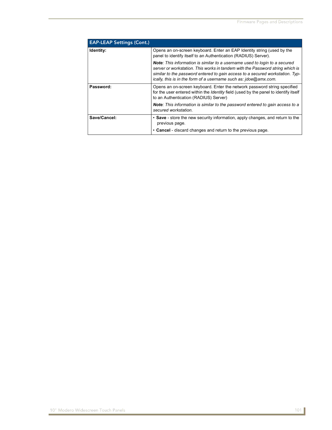 AMX NXD-1000Vi manual Identity, Password 