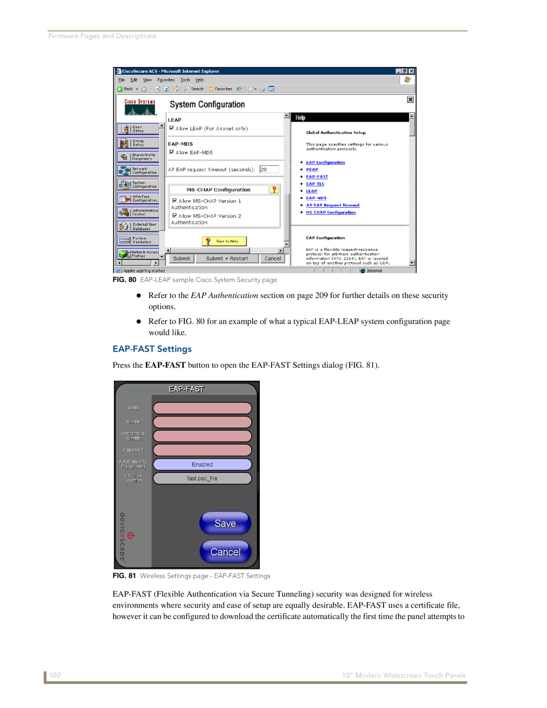 AMX NXD-1000Vi manual EAP-FAST Settings, EAP-LEAP sample Cisco System Security 