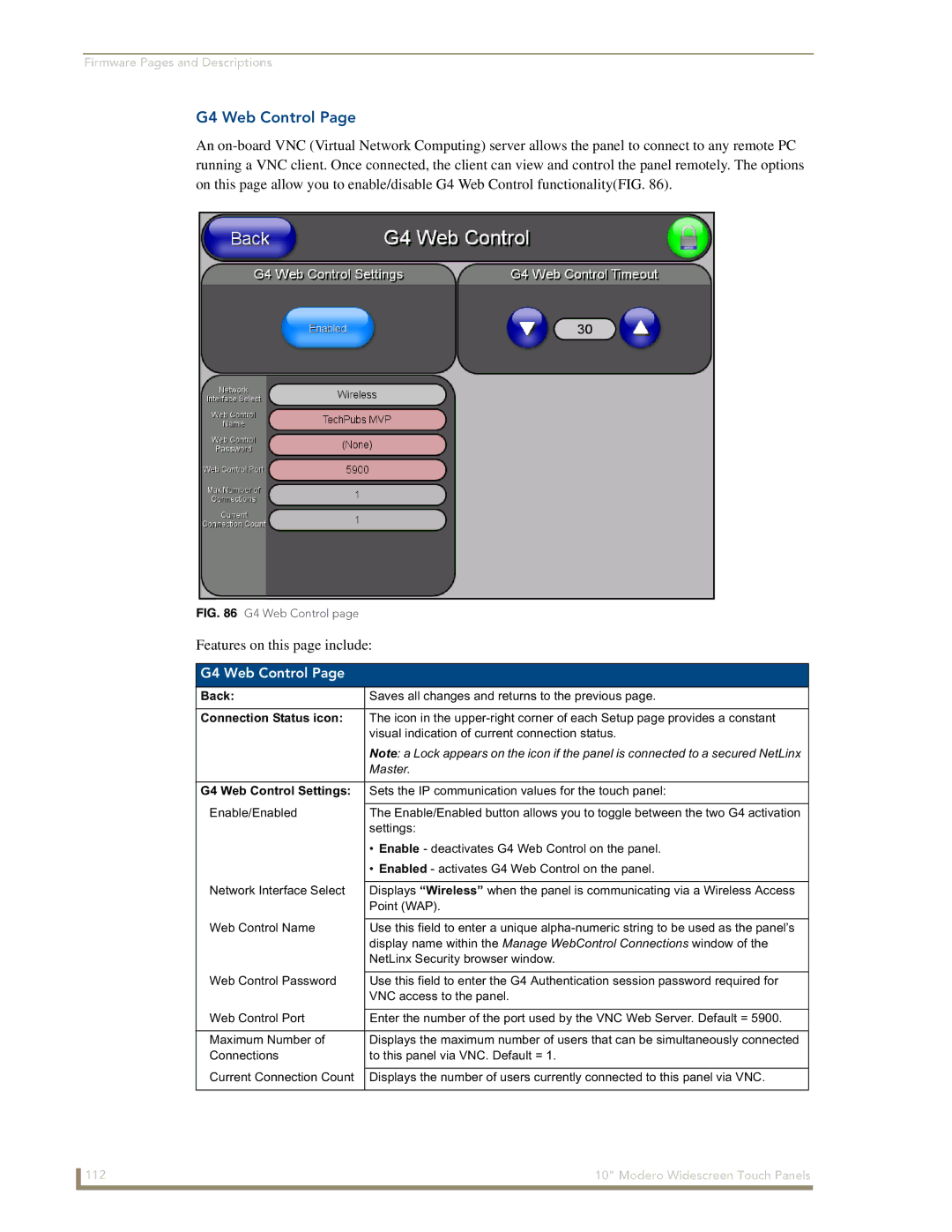 AMX NXD-1000Vi manual G4 Web Control Settings 