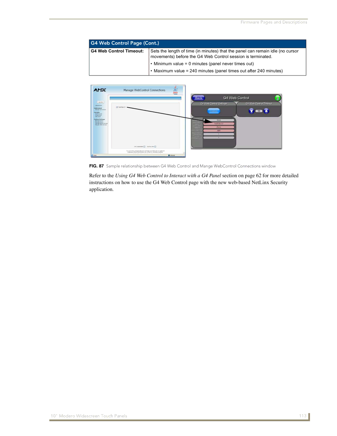 AMX NXD-1000Vi manual G4 Web Control Timeout 