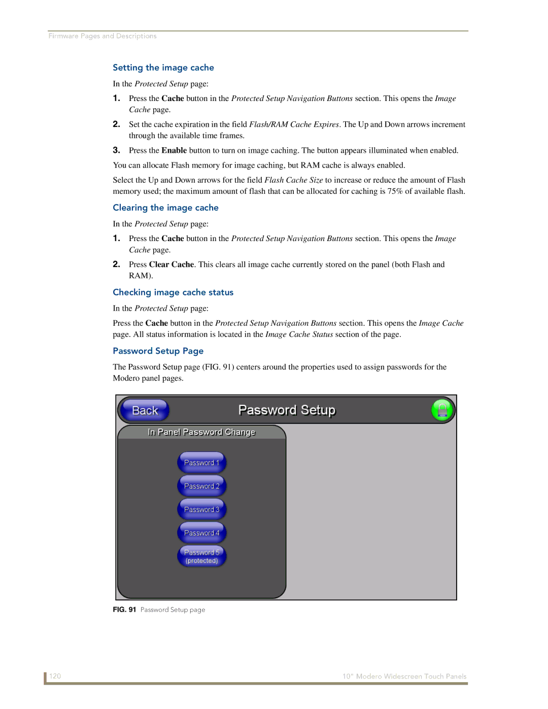 AMX NXD-1000Vi manual Setting the image cache, Clearing the image cache, Checking image cache status, Password Setup 