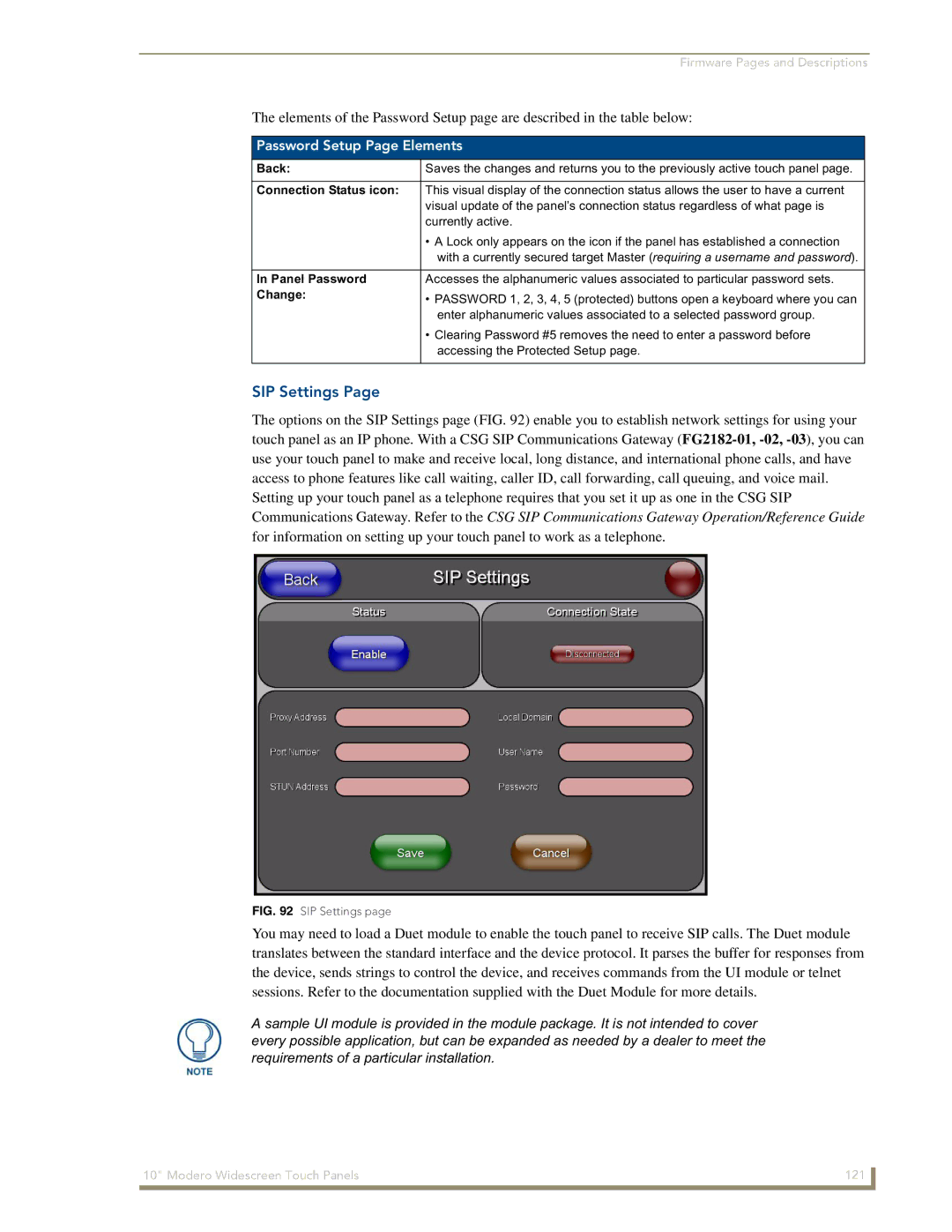 AMX NXD-1000Vi manual SIP Settings, Password Setup Page Elements, Panel Password, Change 