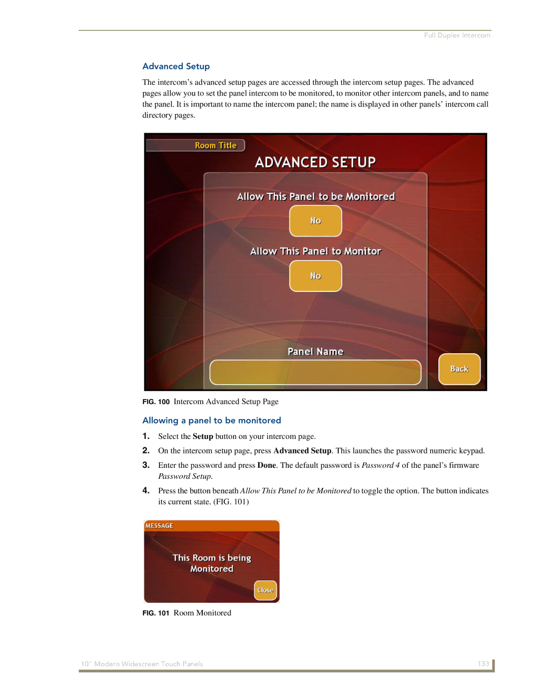 AMX NXD-1000Vi manual Advanced Setup, Allowing a panel to be monitored 