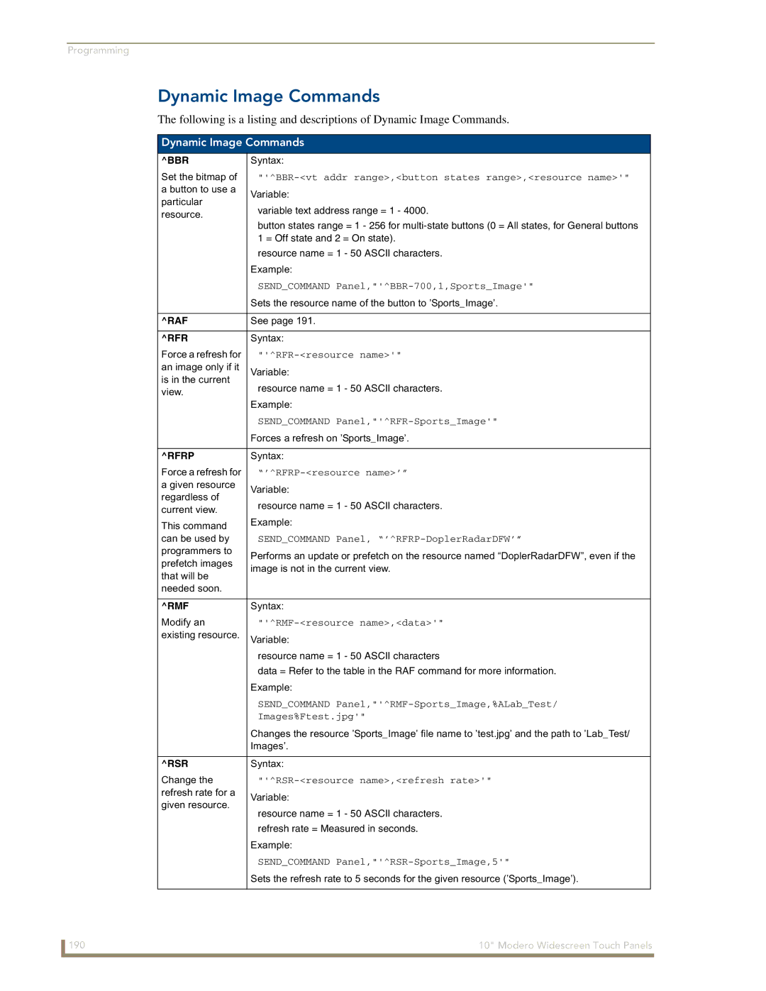 AMX NXD-1000Vi manual Dynamic Image Commands 