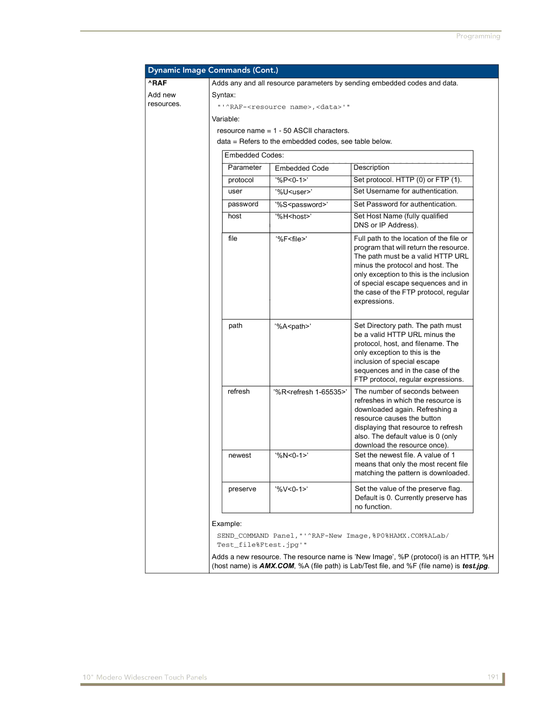 AMX NXD-1000Vi manual RAF-resource name,data 